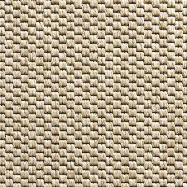 Beige Teppichboden mit einem strukturierten, webartigen Design wird gleichmäßig und in sorgfältig angeordneten Reihen präsentiert. Der Teppich eignet sich für verschiedene Wohnräume.