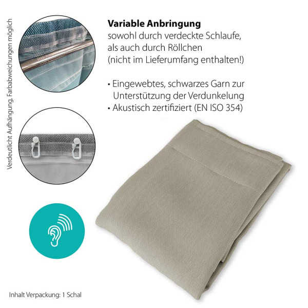 Cremefarbener Vorhang GALDIN aus texturiertem Stoff kreist in der Mitte. Der Stoff zeigt eine sanfte Struktur und ist für dunklere Räume geeignet.
